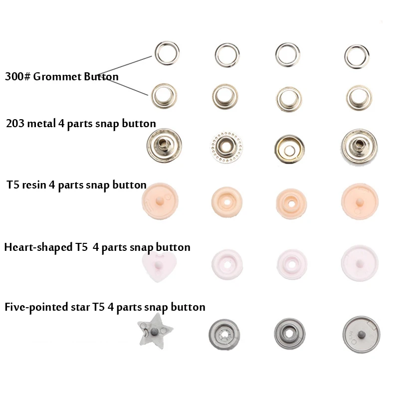 Wielofunkcyjne zatrzaski i 3 rodzaje zastępują szczypce zatrzaskowe, T5 plastikowe/metalowe guziki do szycia i wytwarzania odzieży z żywicy