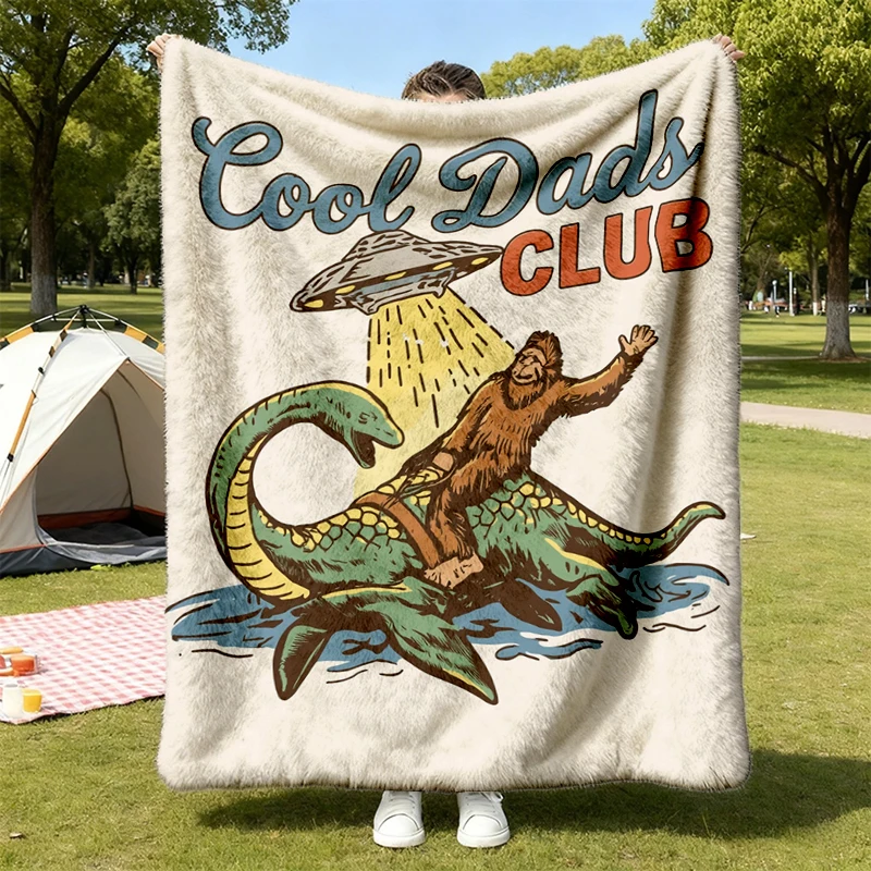 Cool Dads Club Flannel Blanket - Men & Women's Unisex Graphic Flannel Blanket - Vintage Bigfoot Dad Flannel Blanket