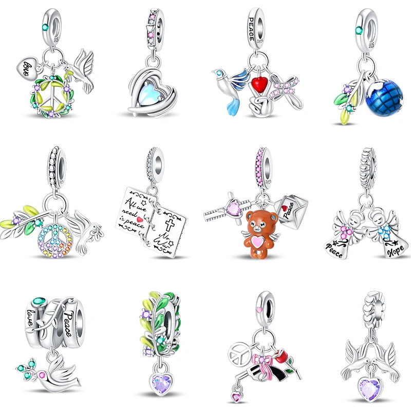 925 Sterling Silver Peace Dove World Peace Life Tree Charms Pendants Fit Qikaola 925 Original Bracelets DIY Anniversary Jewelry