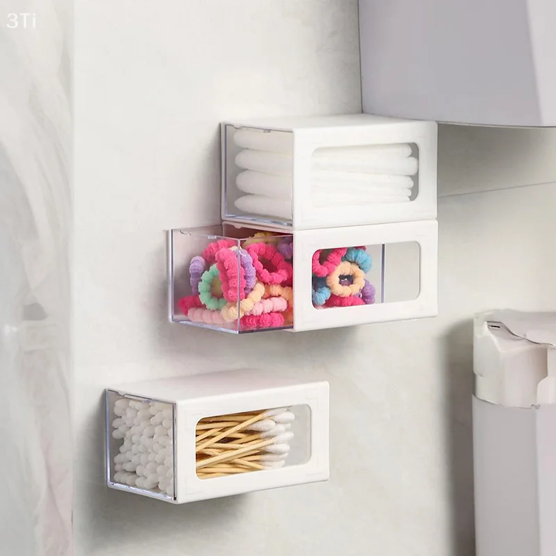 Wall Mounted Storage Box Bathroom Cosmetic Cotton Swabs Jewelry Storage Box Home Office Sundries Clip Hairpin Drawer Storage