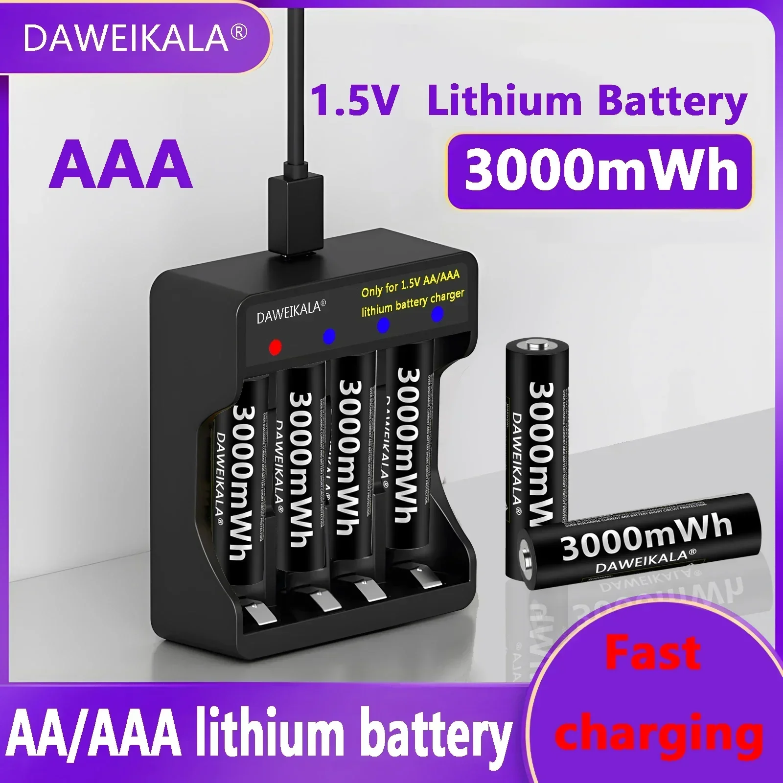 2025 AAA 3000mWh 1,5 V Li-Ion batería recargable AAA baterías de litio al por mayor para ratón linterna ventilador máquina de juego