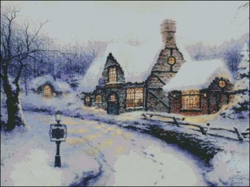 Winter Village Scene Snow Day Sewing Needlework 14CT Canvas Unprinted Handmade Embroidery Cross Stitch Kits Set DIY Home Decor