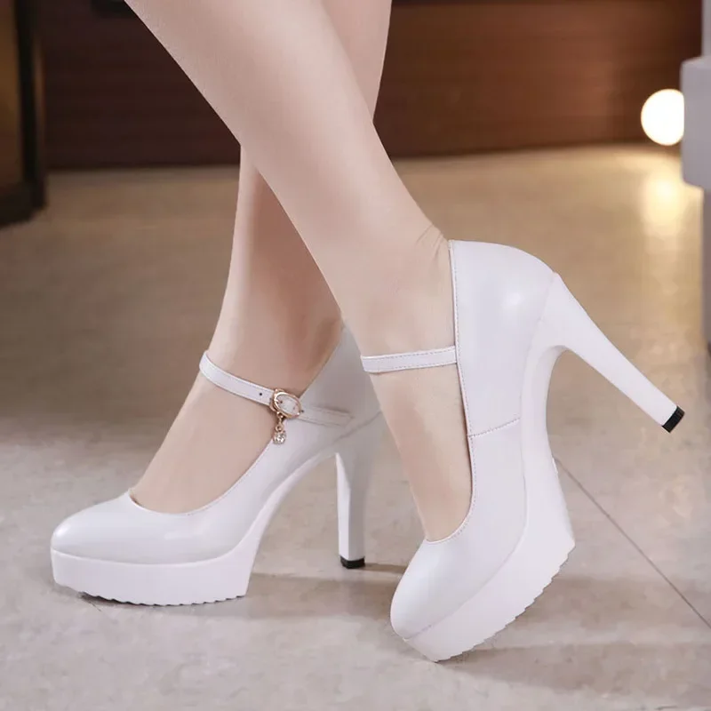 8cm 11cm Small Size 32-43 Breathable Soft Leather Shoes Platform Pumps 2025 Spring Block High Heels Shoes Wedding Dress Office