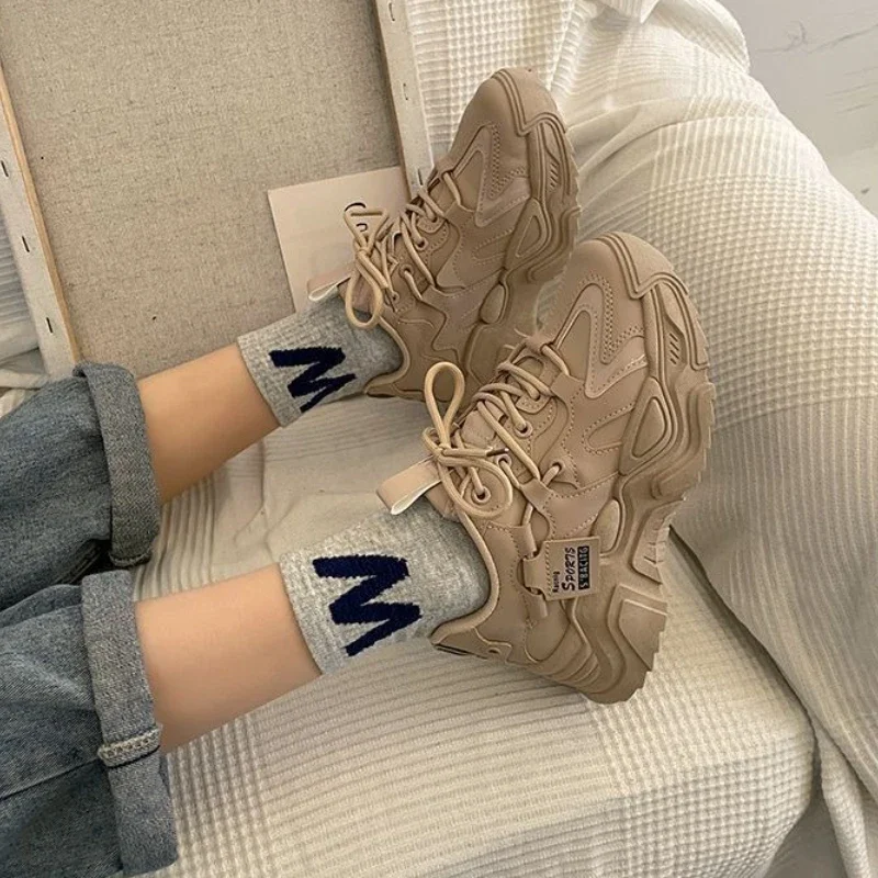

Versatile Women Thick Sole Dad Shoes Ins Trendy Khaki Casual Sport Sneakers Spring Autumn Style 2025 New Hong Kong