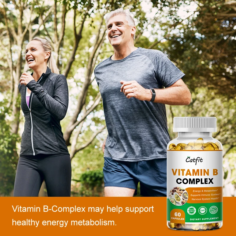 Catfit Vitamin B Complex Capsule B12 B1 B2 B3 B5 B6 B7 B9 Folic Acid&Biotin Relieve anxiety Health&Energy for Nervous System