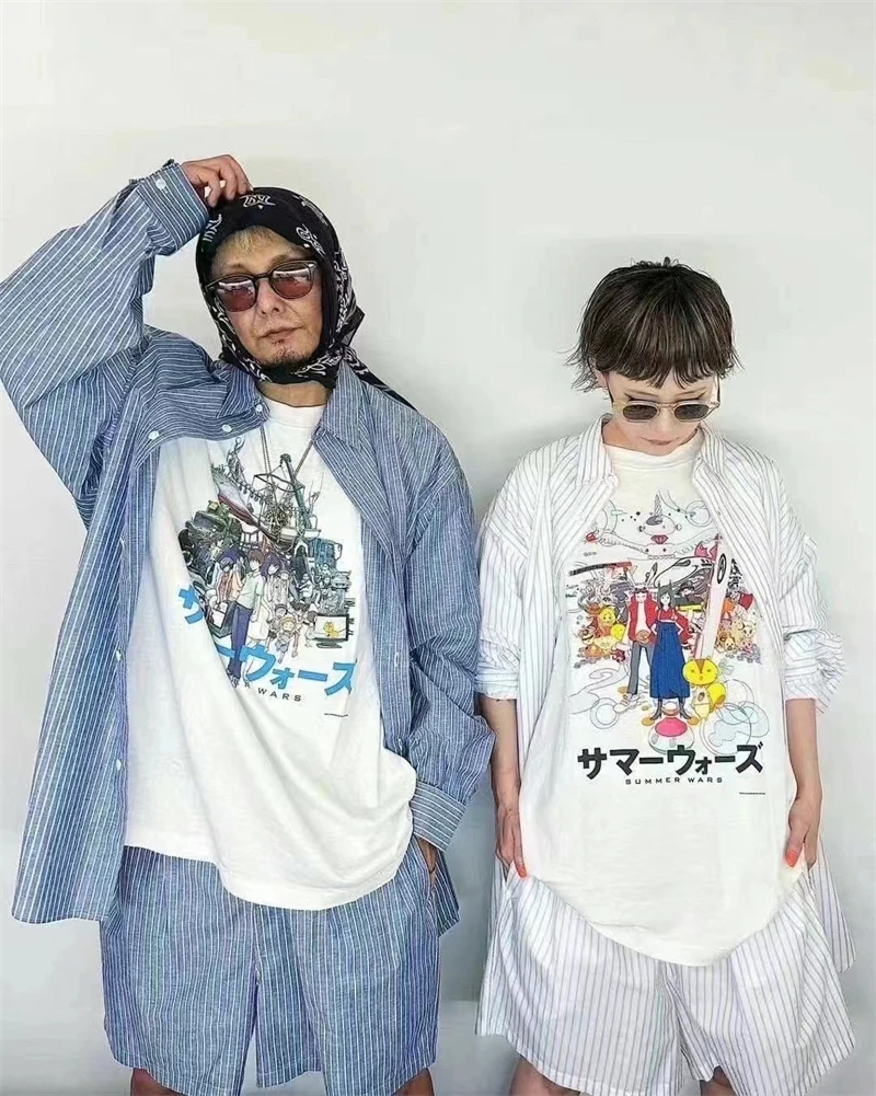 

SAINT Japanese Anime Character Print High-quality Washed High Street Oversize Short Sleeved Vintage Cotton Casual Loose T-shirt