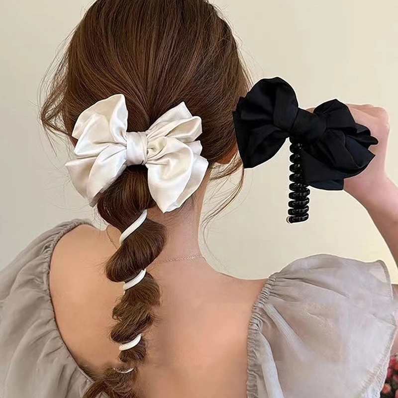 Fashion Bow Telephone Wire Hair Loop Spiral Coil Hair Rope High Elastic Bubble Braid Elastic Hair Bands Elegant Hair Accessories