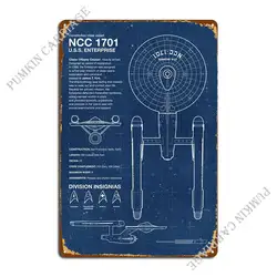 U.S.S Enterprise Blueprint Metal Sign Bar Cave Plaques Club Tin Sign Poster