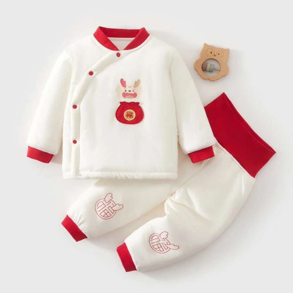 Boutique Baby Boy Clothes Set Quilted Thicken Warm Winter Long Sleeve Tops Pants 2 Pieces Infant Girl Outfits Christmas Clothing