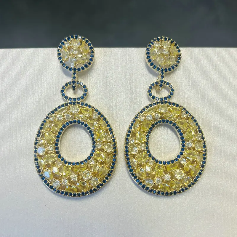

Bilincolor Fahion Yellow Oval Cubic Zirconia Earring for Women
