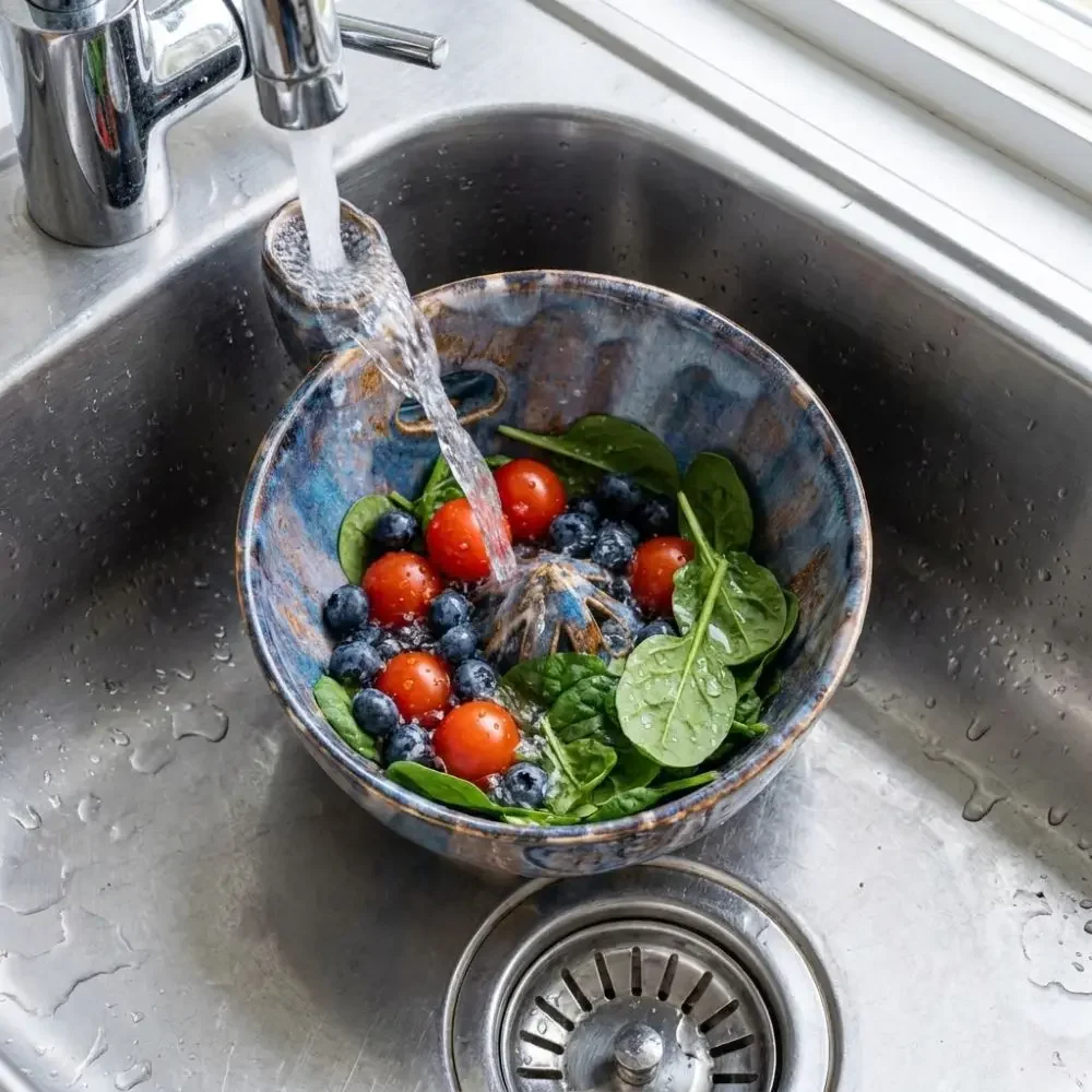 Ceramic Automatic Fruit Washer Bowl Self-Spinning Vortex-Style Self-Rotating Berry Bowl Auto-Rinse Large Capacity