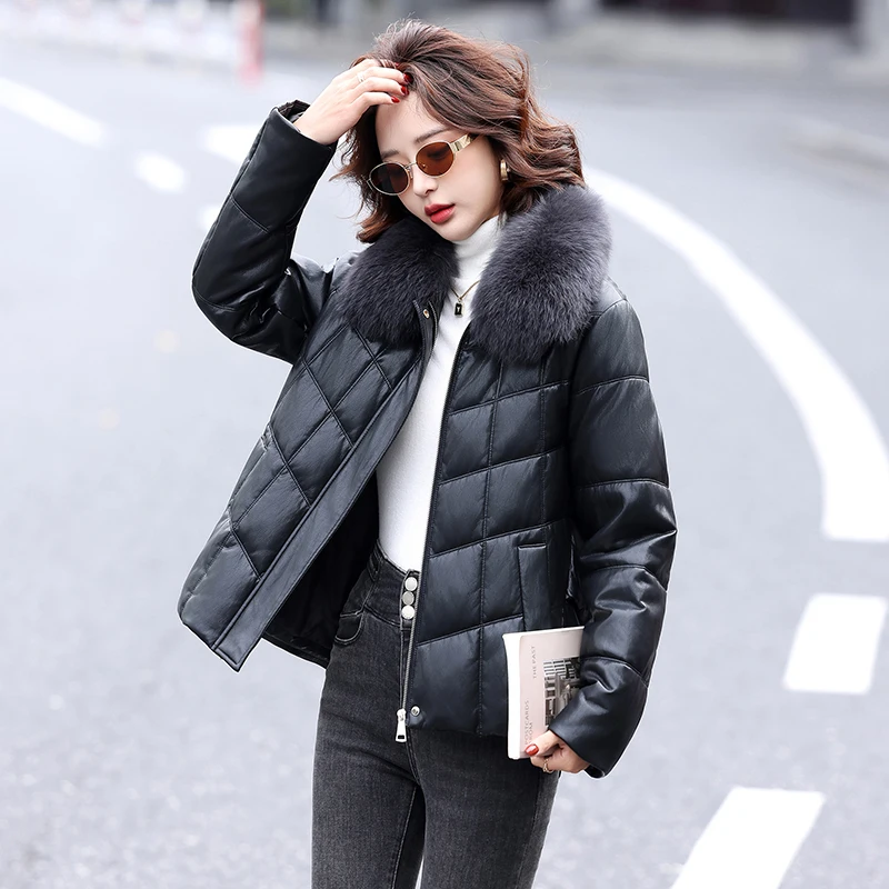 

Real Leather Short down Jacket Women's 2025 Winter New Fur Haifeng Sheepskin Jacket Coat Warm Stylish Commute Style