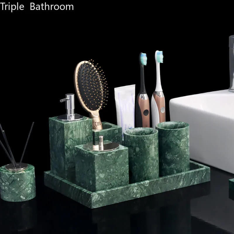 High-end Home Toiletries Light Luxury Marble Shampoo Bottle Toothbrush Holder Mouthwash Cup Bathroom Accessories Soap Dispenser