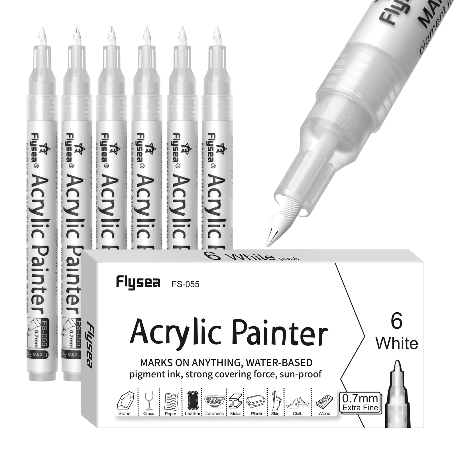 Acryl-Farbmarker-Set 6/12/28 Farben 0,7mm/3,0mm Acryl-Kunstmarker für Stein Glas Leinwand Metall Keramik Tasse Holz Kunststoff – Detail 11