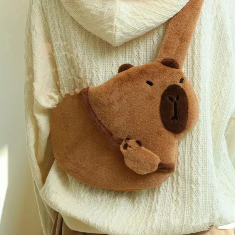 Little Capybara Mini Bags Cute Cartoon Plush Chest Bag Little Crossbody Shoulder Single Shoulder Kawaii Soft Versatile Purse Bag