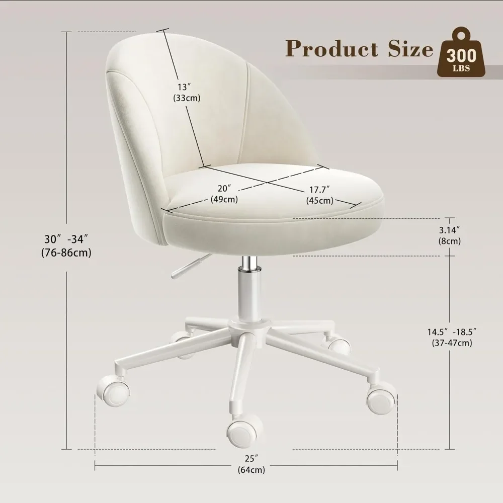 Dressing Chair, Velvet Office Chair, Comfortable Lumbar Support, Cute Armless Office Chair, Adjustable Rolling Swivel - Image 2