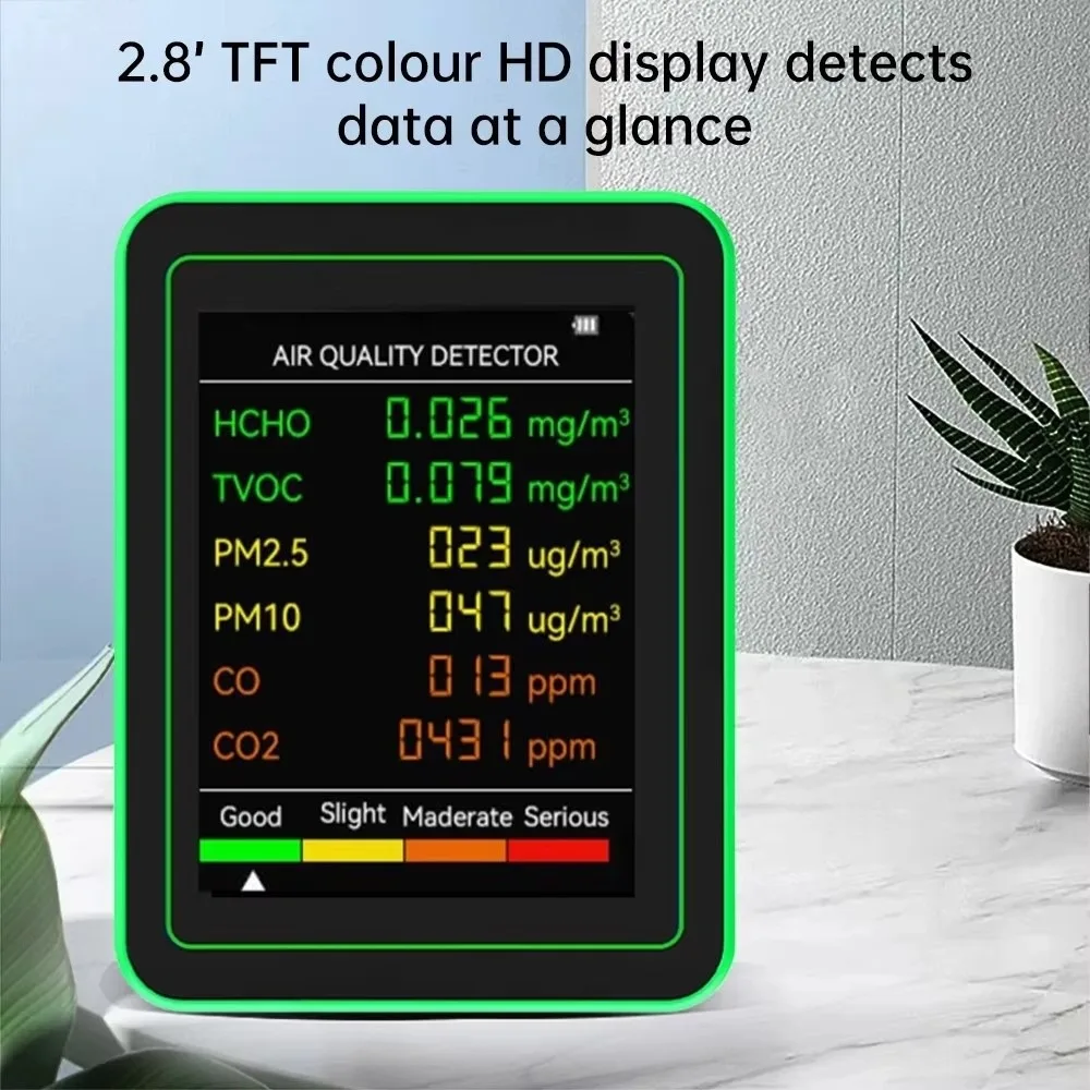 6 in 1 Air Quality Monitor Automatic Display High Sensitivity Air Detector Large Screen Real Time Monitoring