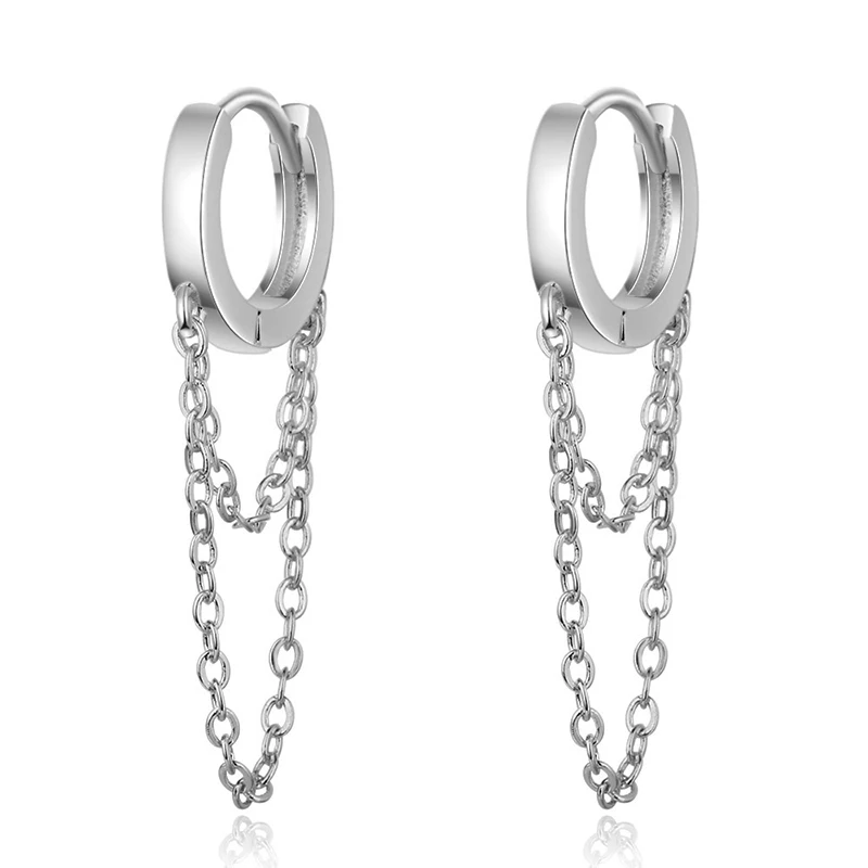 Womens' Fashion Simple Lovely Hoop Earrings Copper Chain Tassel Small Round Circle Charm Ear Piercing Accessories Best Gifts
