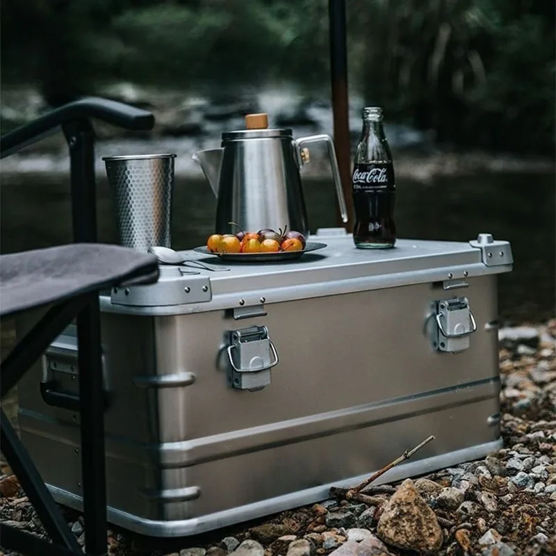 

Household Outdoor Storage Box Aluminum Alloy Portable Design for Camping Tools Daily Organization