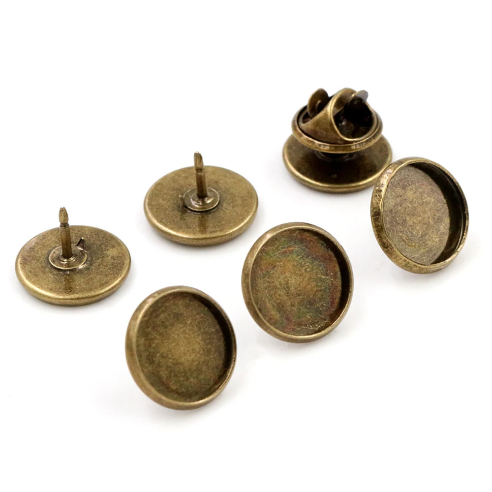 10pcs 12-20mm Inner Size Silver Plated Bronze Material Brooch Style Cabochon Base Blank Cufflink Spacer Settings Tie Tack Pins