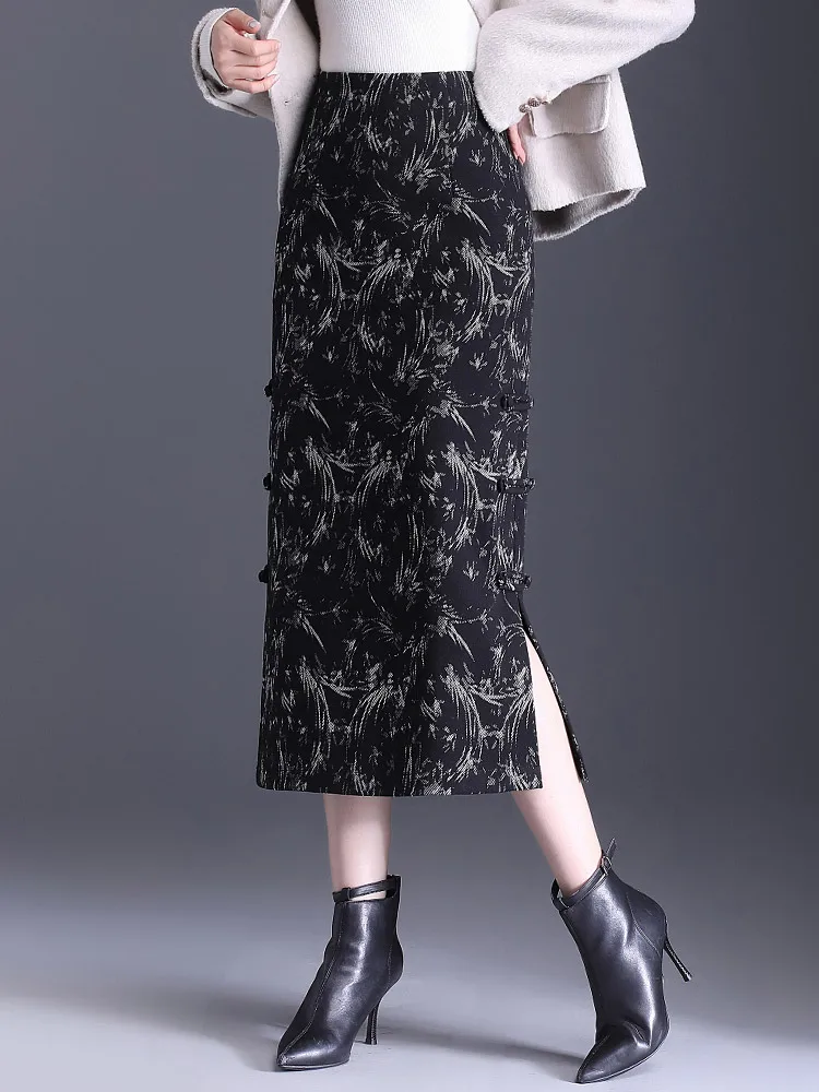 

SUCH AS SU Autumn Winter Women Office Woolen Pencil Work Skirt High Waist Package Hip Sexy Black Coffee Slim S-3XL Skirt Female