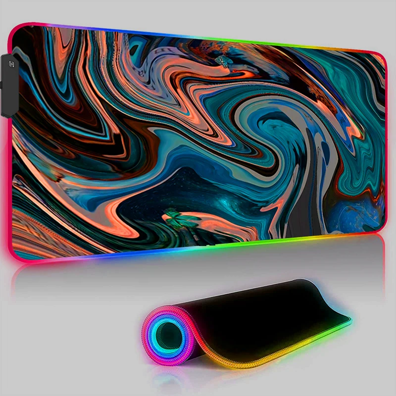 Computer Offices RGB LED Gaming Mouse Pad Topographic Map Seamless Cool Rug Luminous Keyboard Mat Laptop Anti-skid Game Mats