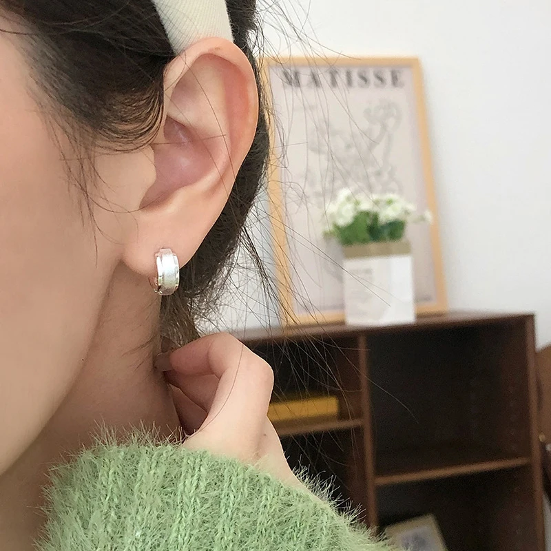 Silver Color Minimalist Brushed Geometric Hoop Earrings for Charming Women Personality Fashion Jewelry Party Accessories