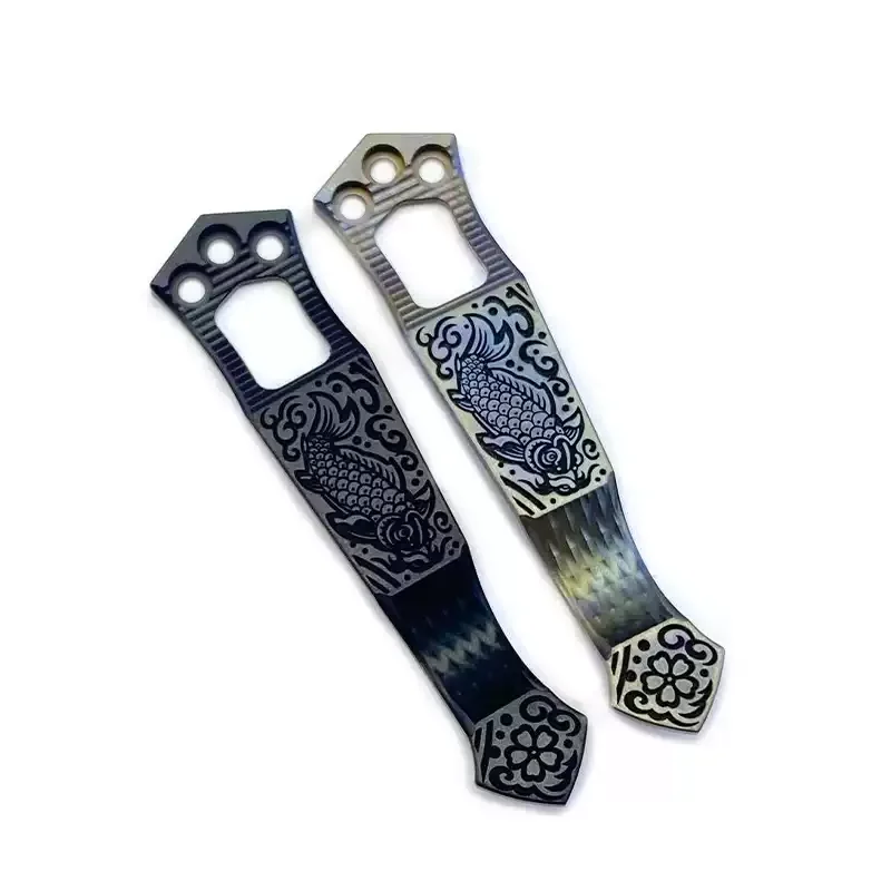 Custom Titanium Alloy Laser-Engraved Koi Fish Pocket Clip for Benchmade and Emerson 3-Hole Knives