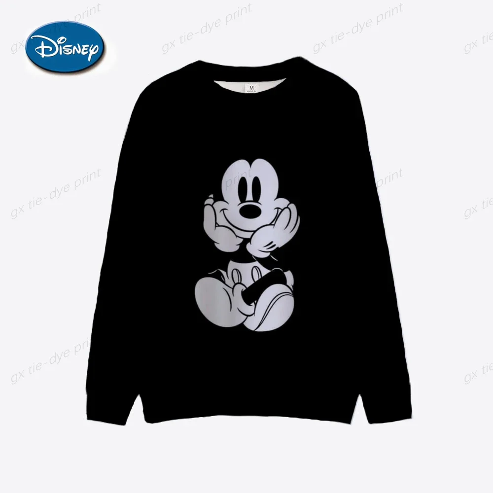 Disney 2024 autunno New Fashion Casual Cartoon Mickey Mouse Mickey e Minnie Print Slim o-collo felpa a maniche lunghe