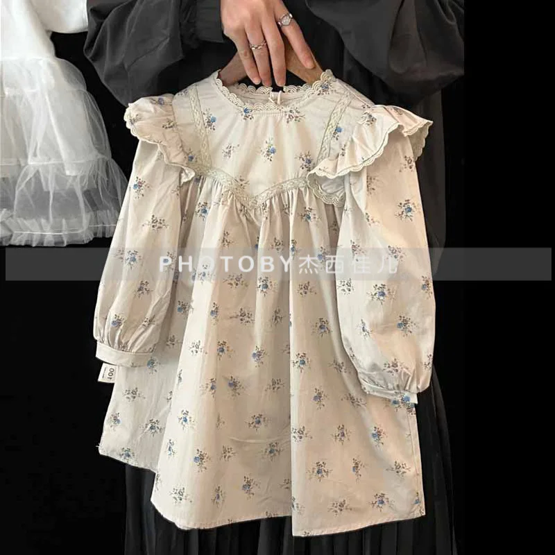 

2025 New Girls Dress Spring and Autumn Floral Long Sleeve Skirt Children's Small Flying Sleeve Lace Princess Dress