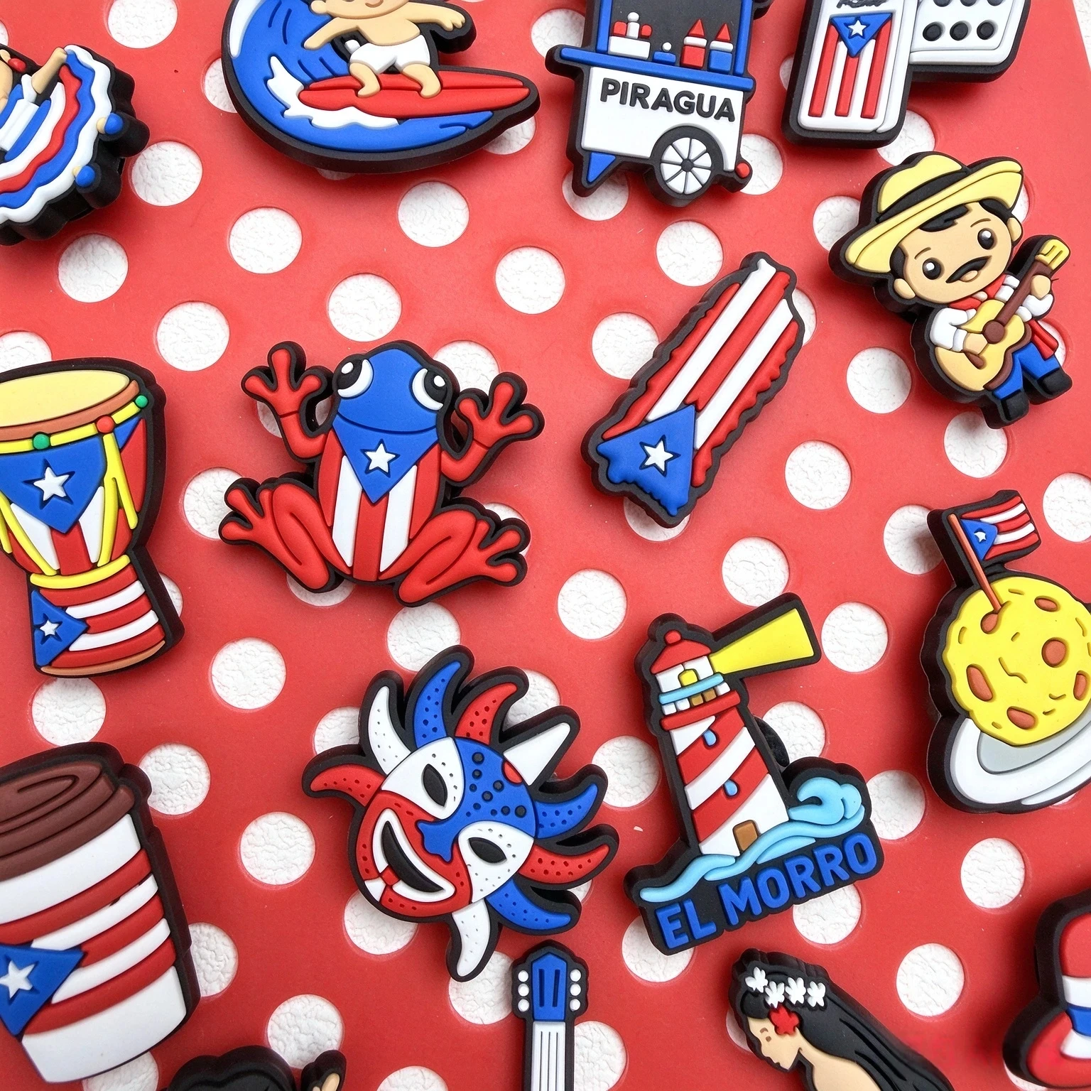 20-100Pcs Mix Puerto Rico Style Coffee PVC Shoe Charms Dancing Drum Sandal Buckle Accessories Fit Holiday Gifts