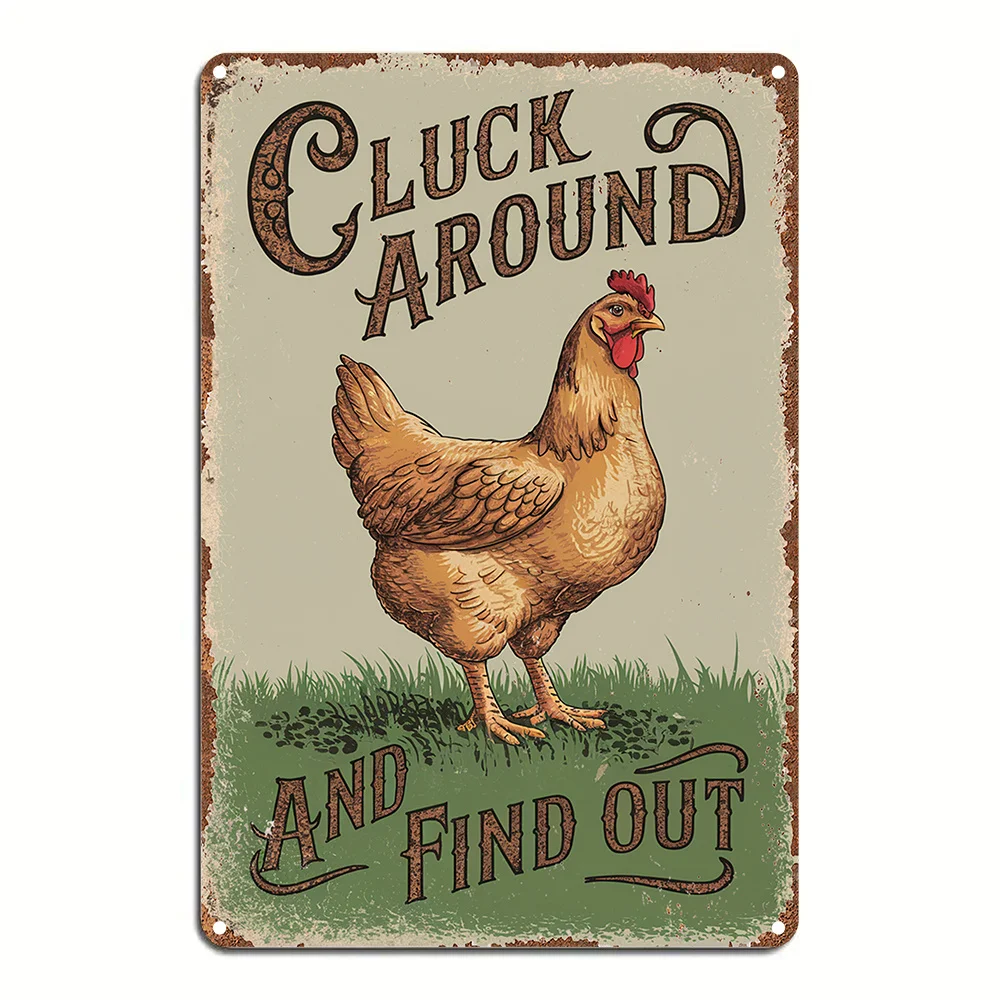 Rustic Farmhouse Aluminum Wall Art Featuring a Chicken Sign - 