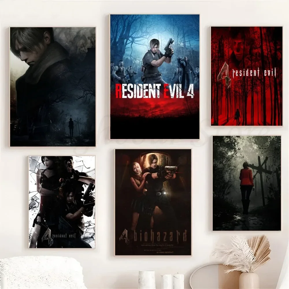 1pc Game Resident Evil 4 Poster Art Poster Waterproof Paper Sticker Coffee House Bar Room Wall Decor