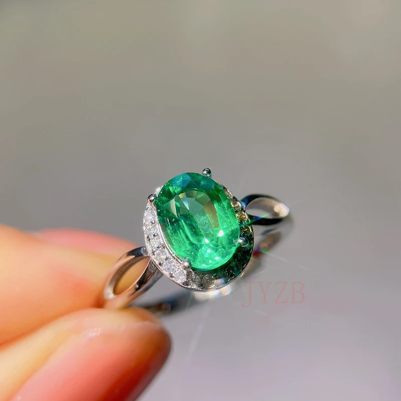 

925 Sterling Silver True 100% natural emerald Ring Classic Fine jewelry New wedding gift 6*8mm