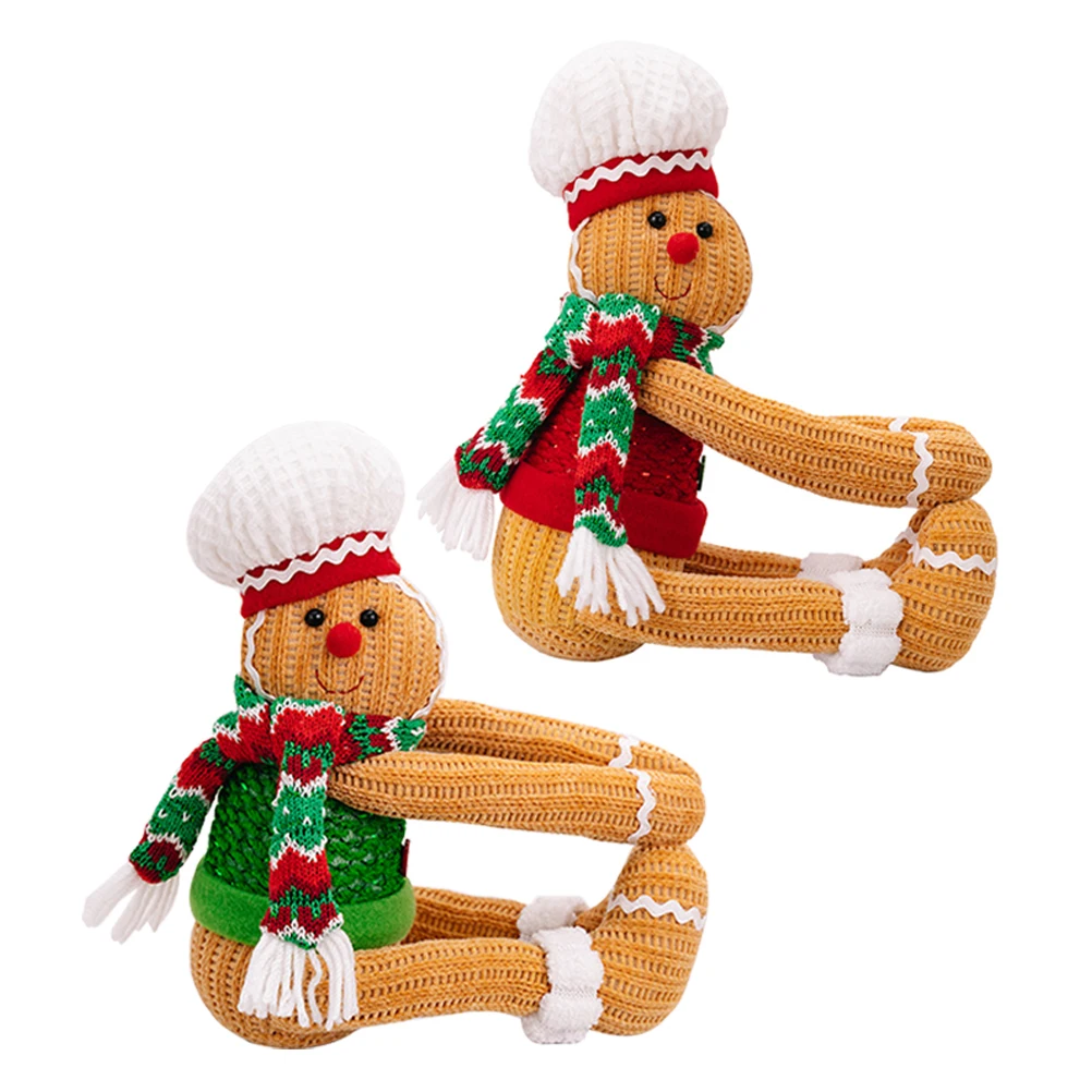 

2pcs Curtain Tiebacks Christmas Gingerbread Man Soft Knitting Pp Cotton Window Holdbacks Festive Holiday Decor Xmas
