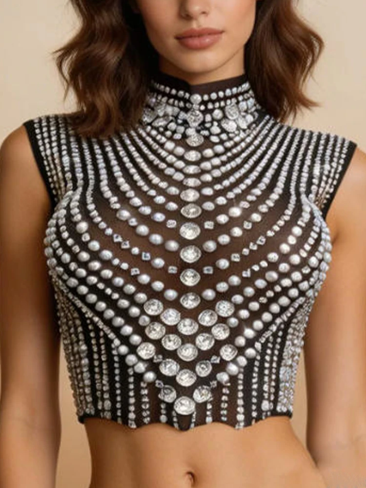 High Quality Hot Stamping Sexy Black Mesh Crop Top 2026 New Fashionable Custom Women'S Clothing