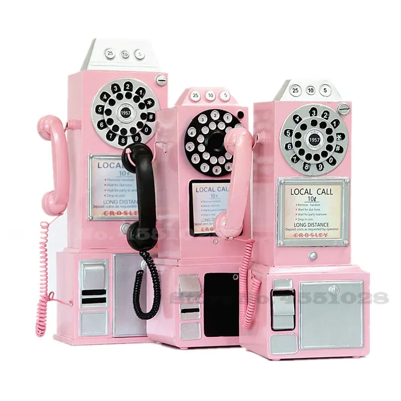 Ciondolo da parete per telefono rosa retrò americano, ornamento modello radio, decorazione negozio rosso, abito da negozio, vetrina