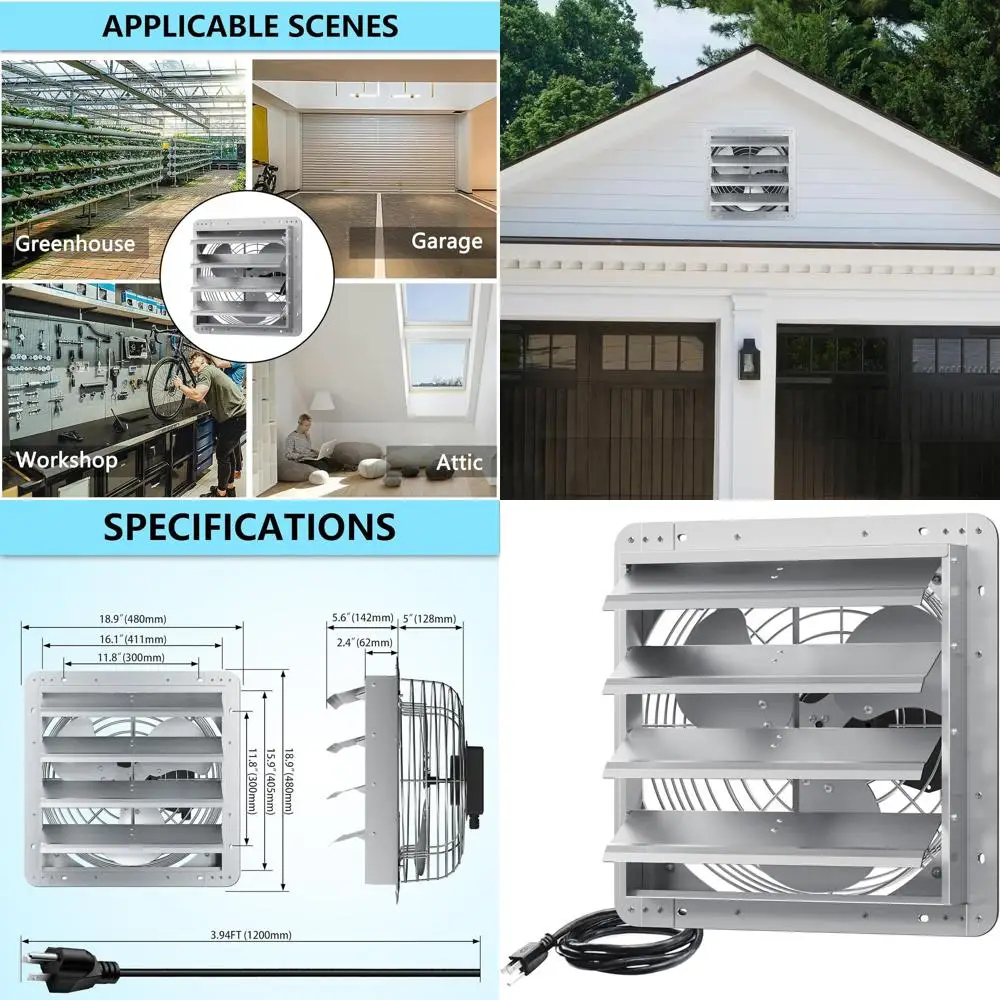

Aluminum 16 Wall-Mounted Exhaust Fan with 2060 CFM for Attic, Greenhouse, Shed, and Garage Ventilation