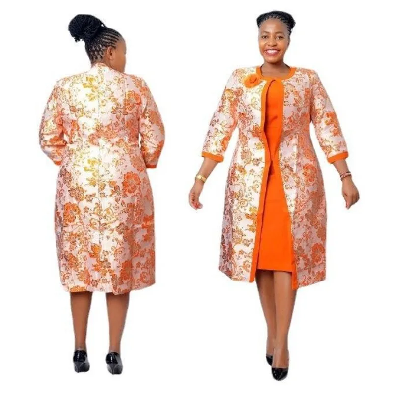 Gaun wanita ukuran besar Afrika 4XL 5XL gaun 2 potong setelan musim semi musim gugur baru leher bulat Lengan 3/4 gaun berlipat baju ukuran besar