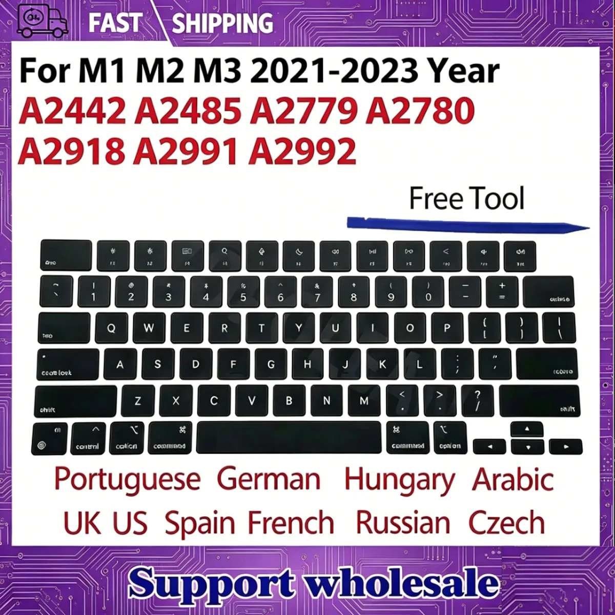 Laptop Keycaps A2681 A3434 A3114 A3401 A3403 A2779 A2780 A2442 A2485 Keycap US UK DE Korea Layout For Macbook Pro Air 13
