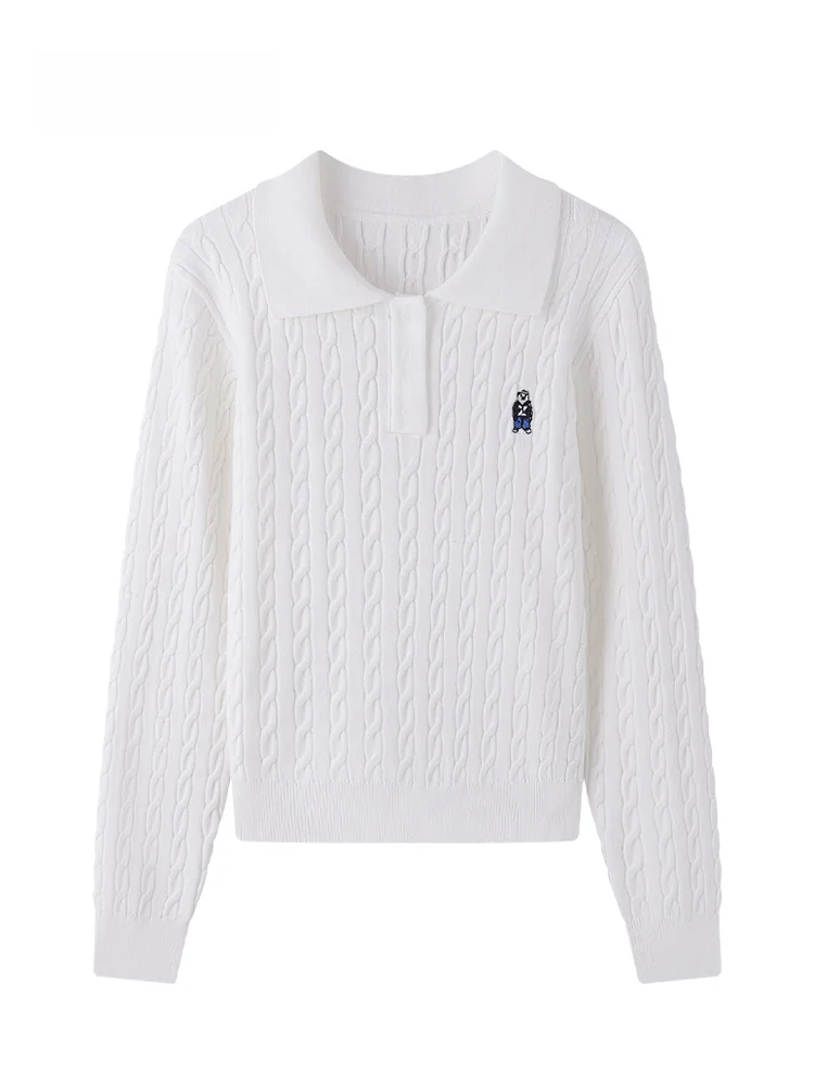 

JZZDEMM Вязаная основа с вышивкой медведя, женская облегающая одежда, длинный воротник-свеч, обычная тонкая зимняя мода