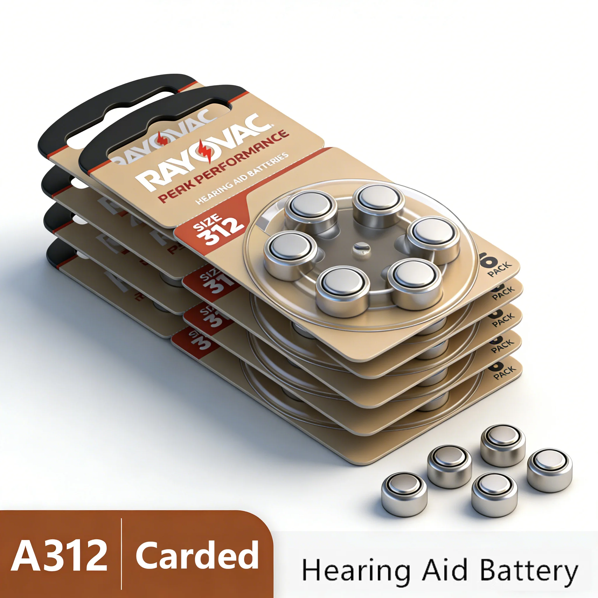 Pilas para audífonos 312 A312 312A ZA312 312a PR41 Rayovac Peak UK, pilas de zinc-aire tipo botón para audífonos 312 en blíster.