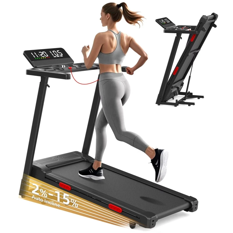 Foldable Walking Pad with 15% Auto Incline LED Screen Portable Under Desk Treadmill for Home Office Quiet Use
