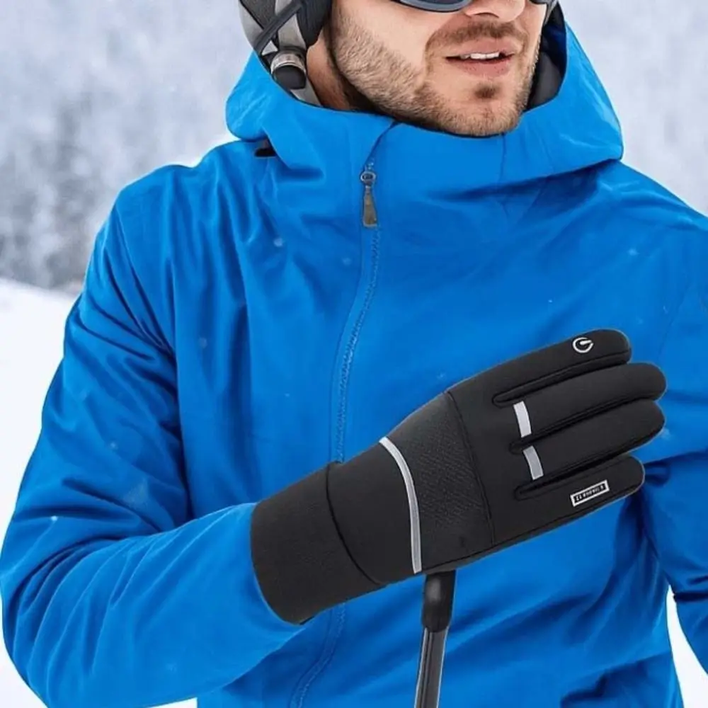 

Polar Fleece Plush Thickened Gloves Soft Anti-splash Water Nylon Anti-cold Mittens Touch Screen Reflective Stripe