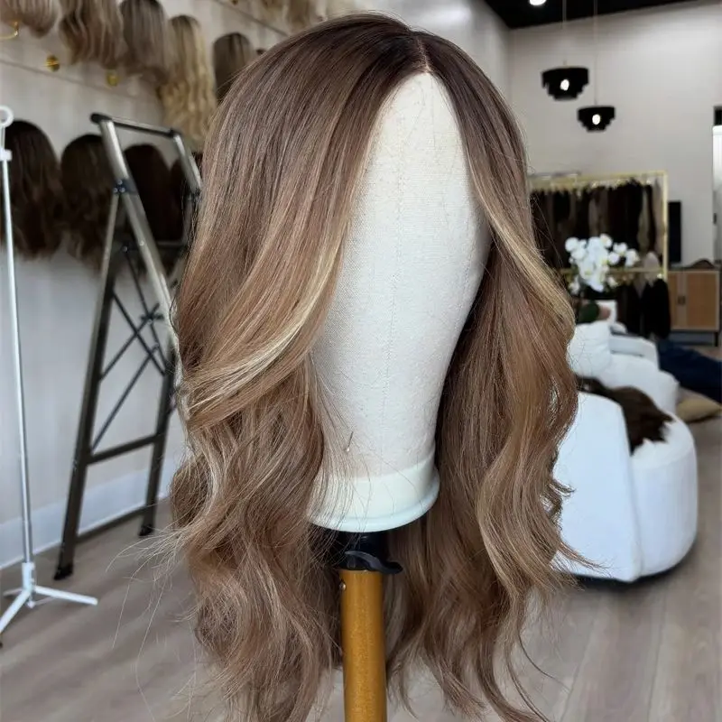 Fashion Ombre Brown Blonde Synthetic HD Lace Front Wig Invisible Transparent Lace Small/Large Size Cap  Body Wave Easy To Wear