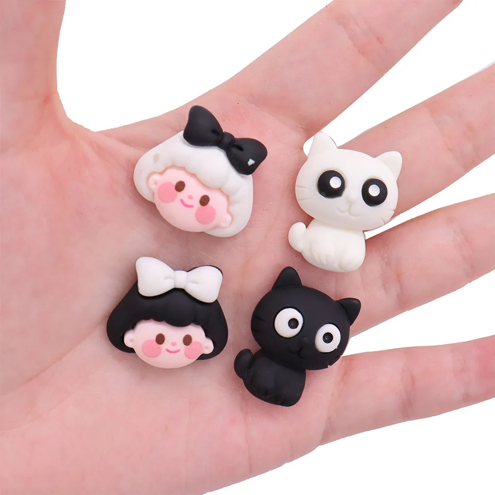 Mix 50pcs Resin Buckle Clog Black White Cat Girl Garden Shoes Button Accessories Decorations for Bands Bracelets Kids Xmas Gift