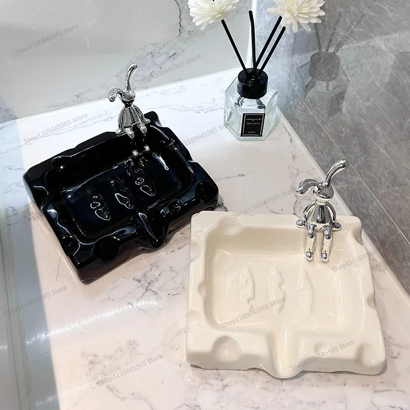 For Drain Ceramic Soap Box No Punching Bathroom Toilet Hand Wash Sink Storage Soap Shelf