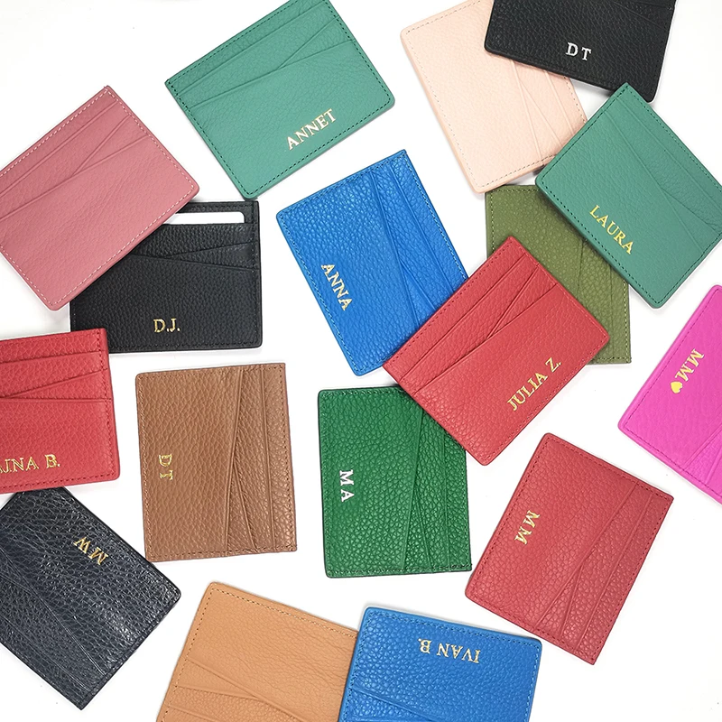 Wholesale Dropship Cowhide Card Holder Custom Initials Luxury Woman Man Card Wallet Slim Simple Card Bag Wedding Christmas Gift