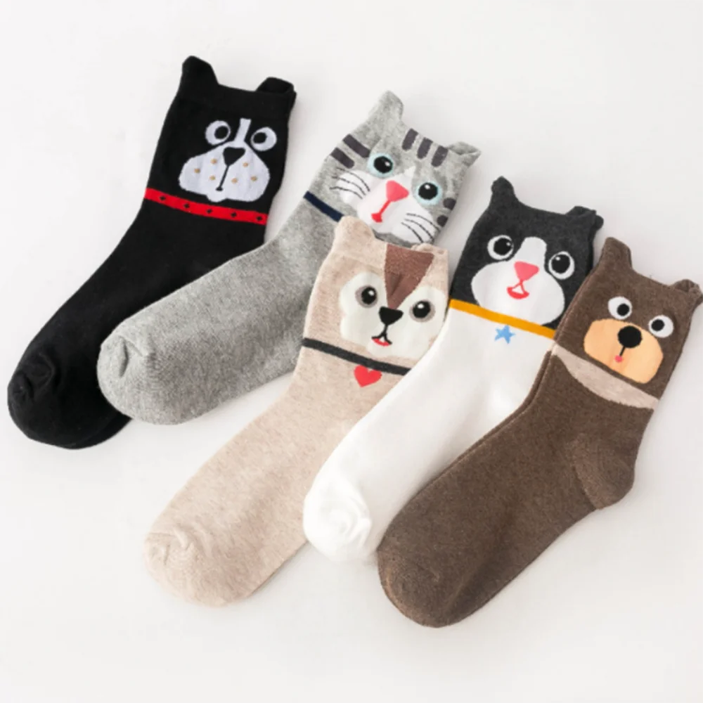 5 Pairs/Set Women Animal Cotton Socks Autumn Winter High Quality Casual Tube Socks Female Ladies Lovely Cartoon Socks