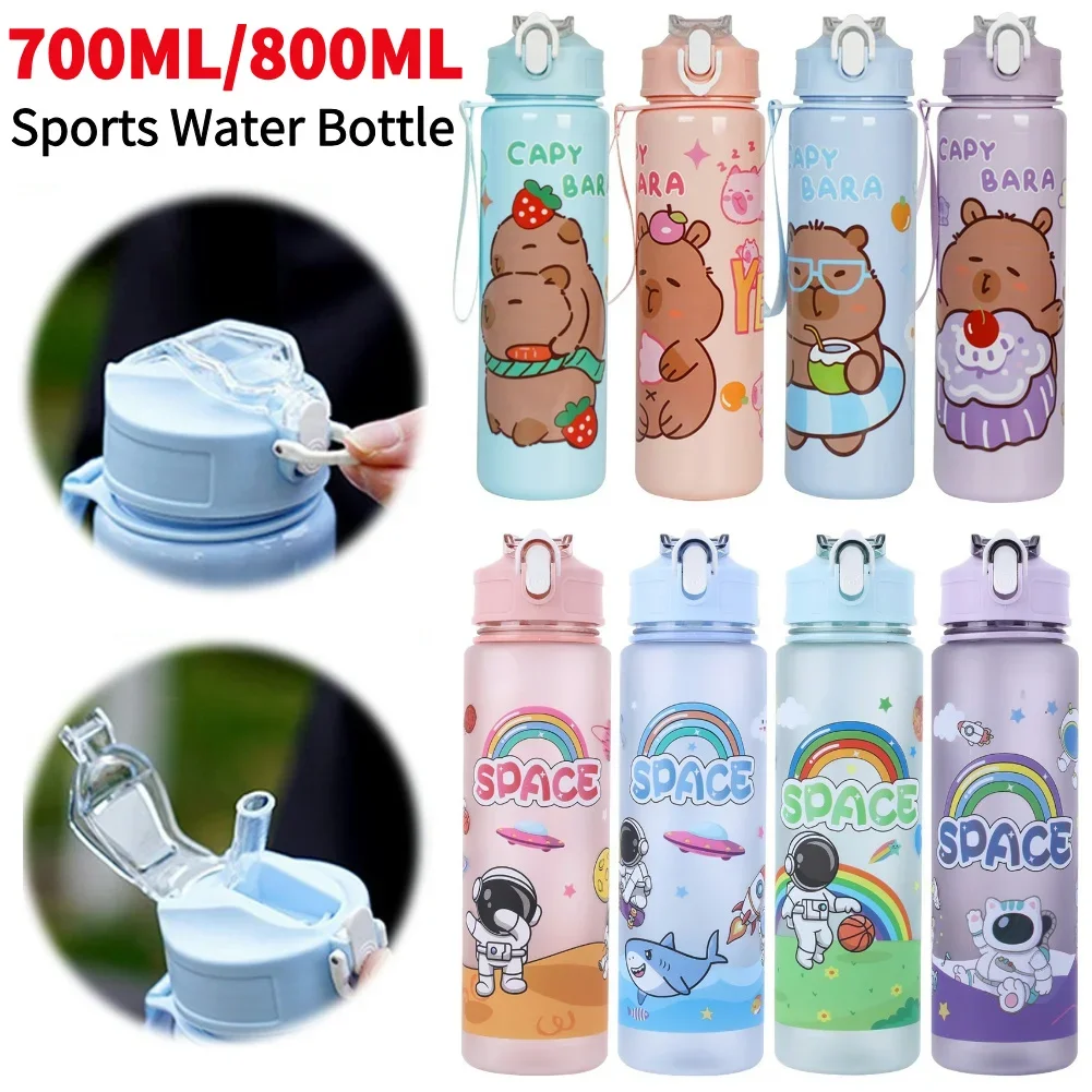 700 ml Capybara Niedlicher Wasserbecher mit Strohhalm und Griff, tragbare Trinkflasche, großes Fassungsvermögen, Reise-Wasserbecher für Fitness, Sport